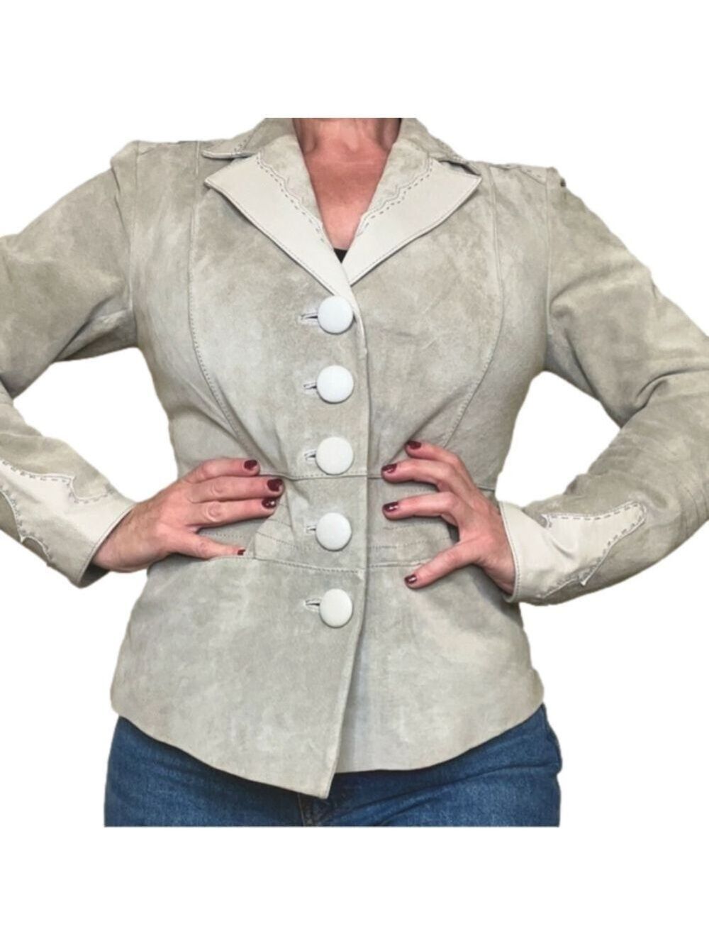 Skotts Western Suede & Leather Blazer Tan Taupe Cream, Washable, Boho Size S